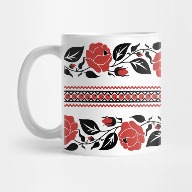 Print with Red Rose Inspired by Ukrainian Traditional Embroidery by lissantee